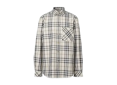 Burberry Men's Check Stretch Poplin Long Sleeve Shirt "Soft Fawn"