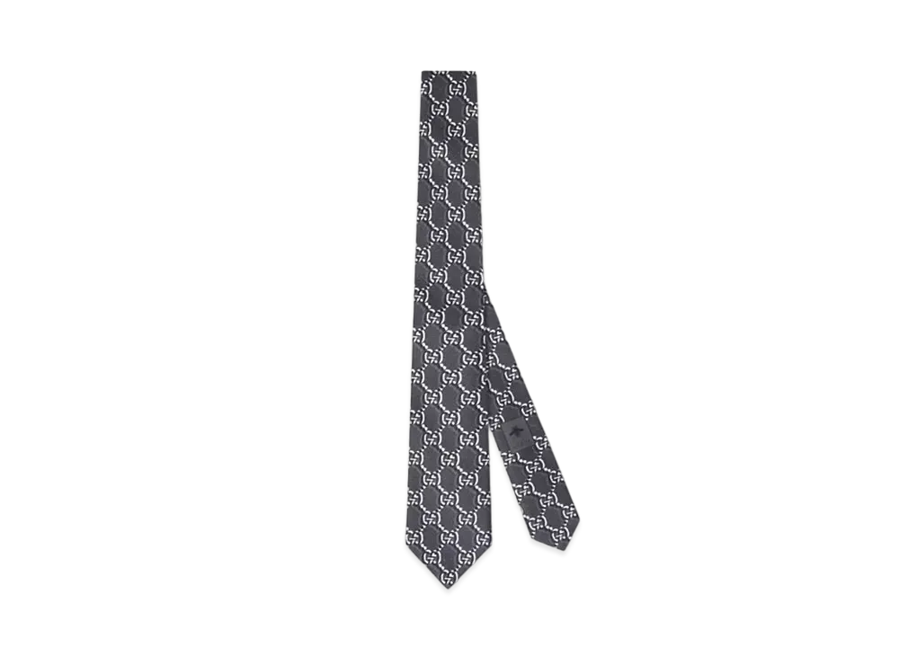 GUCCI Silk Tie with GG Shadow "Dark Grey"