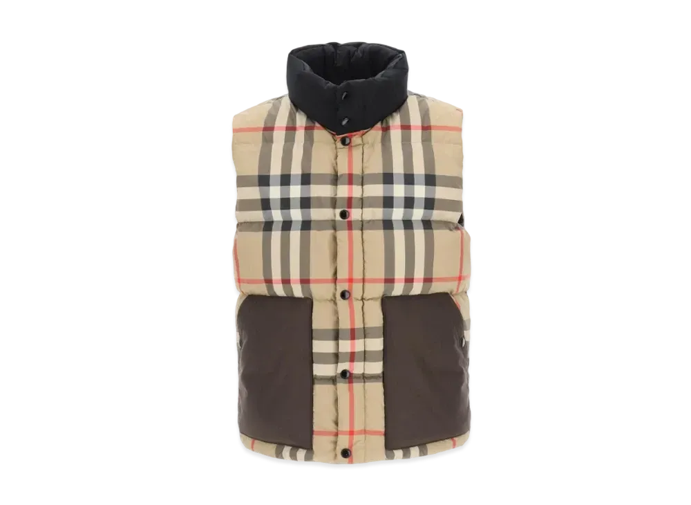 Burberry Men's Check Recycled Puffer Gilet "Archive Beige"