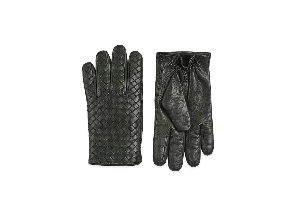 Bottega Veneta Intrecciato Leather Gloves "Dark Green"