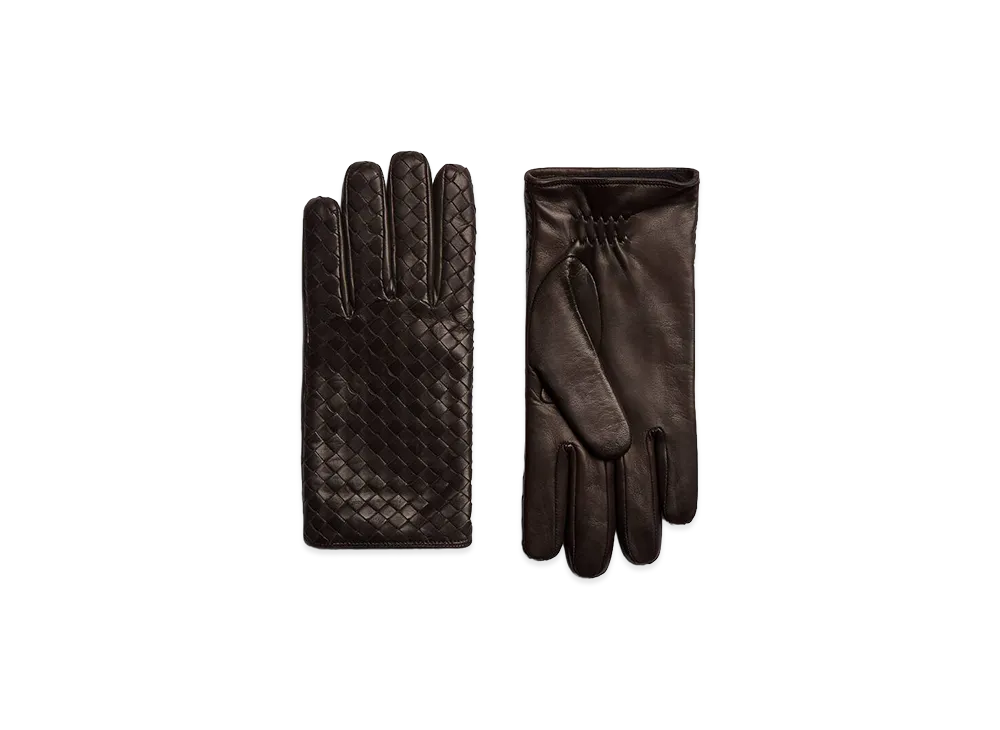 Bottega Veneta Intrecciato Leather Gloves "Fondente"
