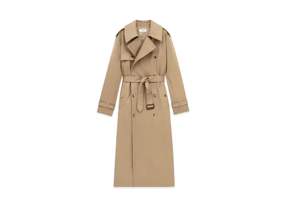 Saint Laurent Women's Trench Coat in Cotton Serge "Beige"