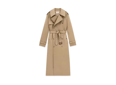 Saint Laurent Women's Trench Coat in Cotton Serge "Beige"