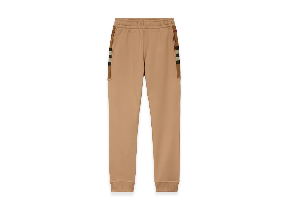 Burberry Check Panel Cotton Blend Jogging Pants "Camel"