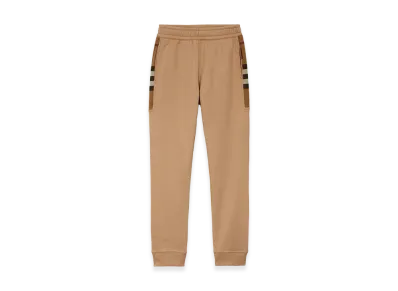Burberry Check Panel Cotton Blend Jogging Pants "Camel"