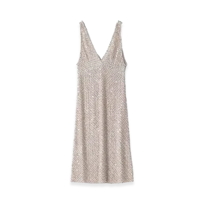 MIU MIU Women's Embroidered Chiffon Dress "Silver"