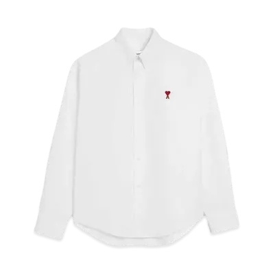 AMI PARIS Cotton Oxford Button Down AMI DE COEUR Boxy Fit Shirt "Natural White"