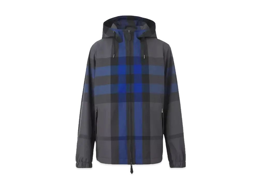 Burberry Men's Check Cotton Blend Hooded Jacket "Oceanic Blue"