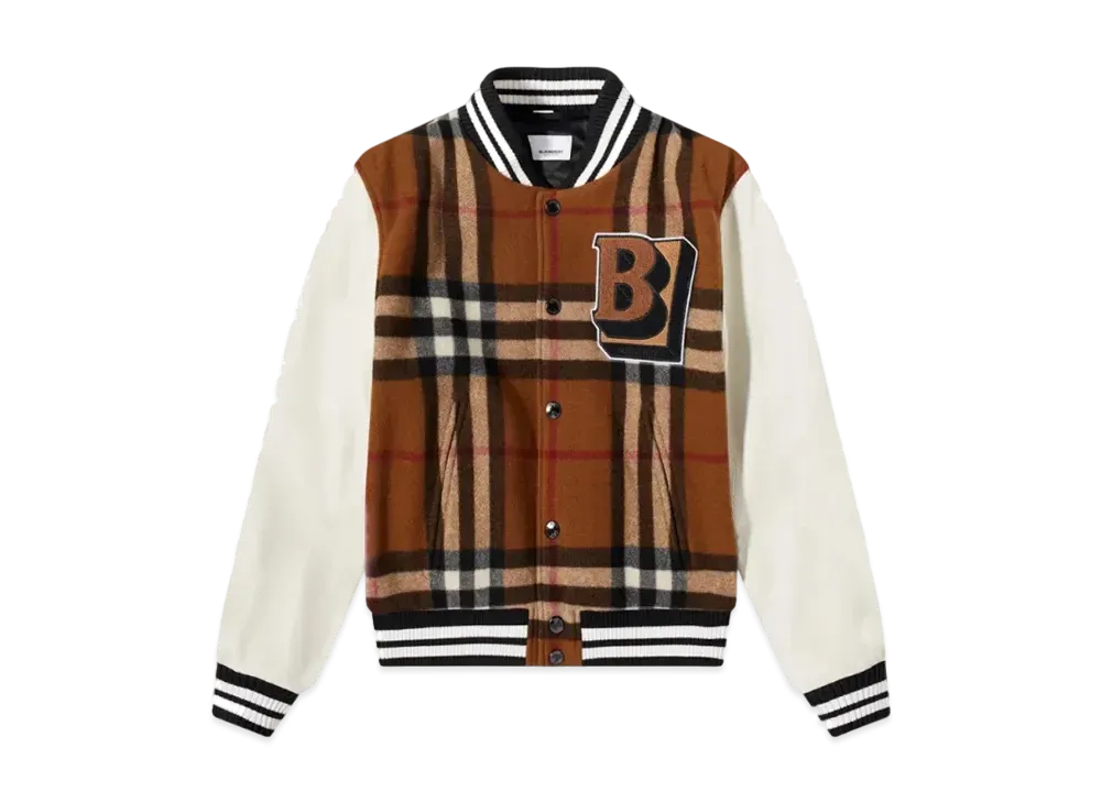 Burberry Men's Felton Check Varsity Jacket "Dark Birch Brown"