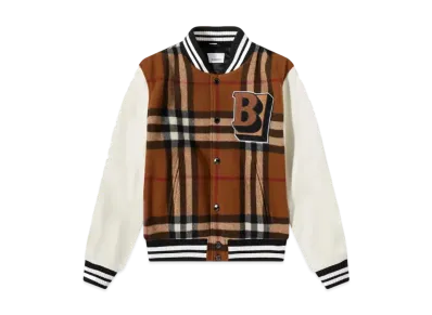 Burberry Men's Felton Check Varsity Jacket "Dark Birch Brown"