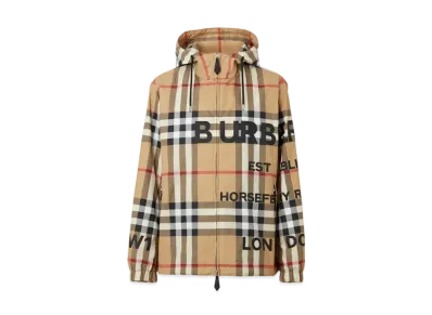 Burberry Men's Horseferry Printed Check Nylon Hooded Jacket "Archive Beige"