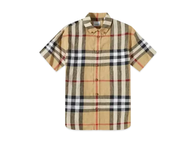 Burberry Men's Short Sleeve Check Linen Oversized Shirt "Archive Beige"