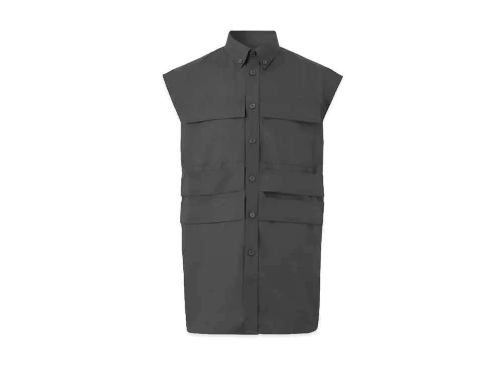 Burberry Men's Panel Detail Sleeveless Cotton Poplin Shirt "Black"