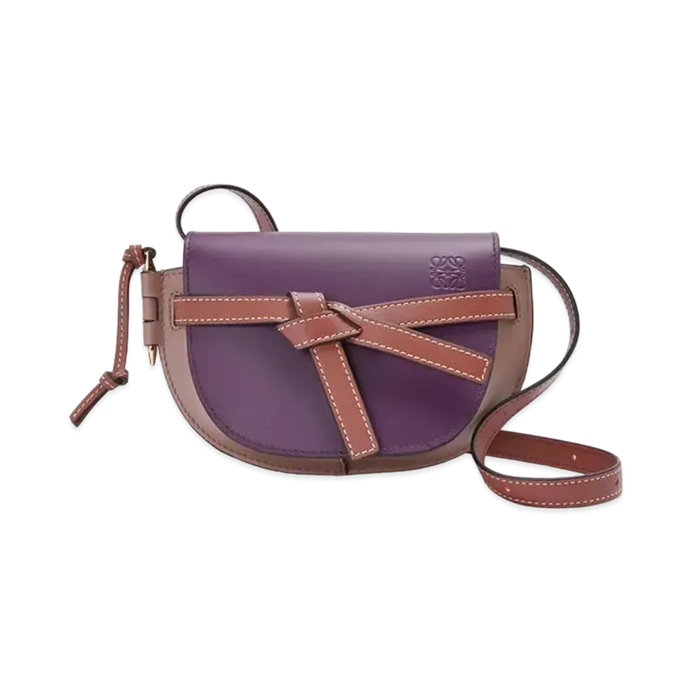 LOEWE Mini Gate Dual Bag In Soft Calfskin "Prune/Havana"