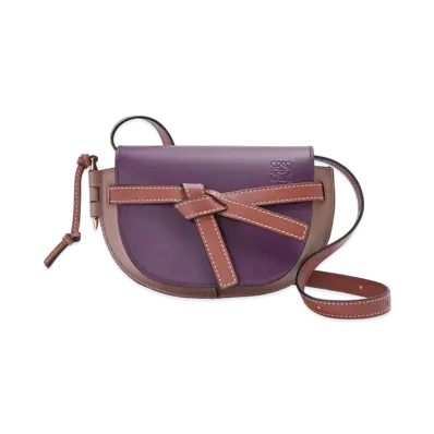 LOEWE Mini Gate Dual Bag In Soft Calfskin "Prune/Havana"