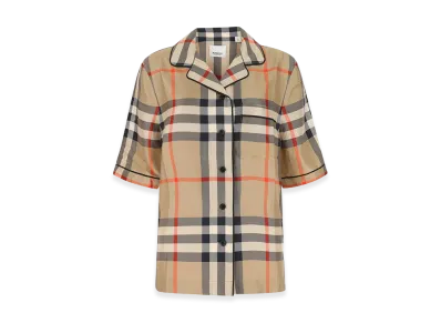 Burberry Women's Printed Satin Short Sleeve Shirt "Beige"