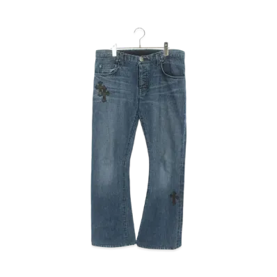 Chrome Hearts Leather Cemetery Cross Patch Custom Denim Pants