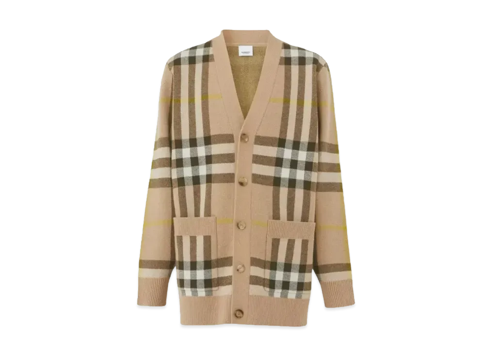 Burberry Men's Check Wool Cashmere Jacquard Cardigan "Archive Beige"