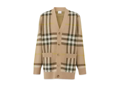 Burberry Men's Check Wool Cashmere Jacquard Cardigan "Archive Beige"