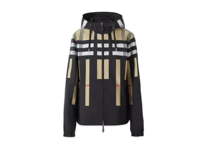 Burberry Men's Sliced Check Nylon Hooded Jacket "Archive Beige"