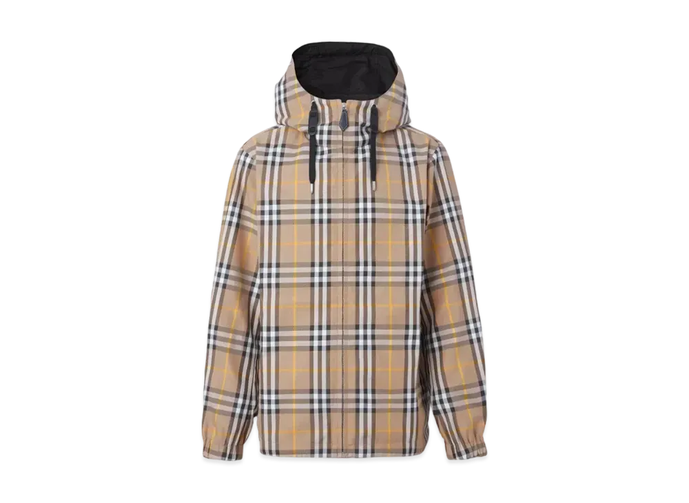 Burberry Men's Reversible Check Hooded Jacket "Truffle"