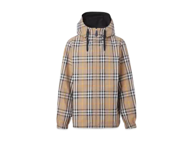 Burberry Men's Reversible Check Hooded Jacket "Truffle"