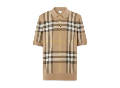 Burberry Men's Check Silk Wool Jacquard Polo Shirt "Truffle"