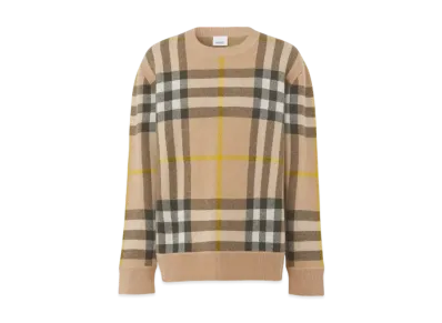 Burberry Men's Check Cashmere Jacquard Sweater "Truffle"