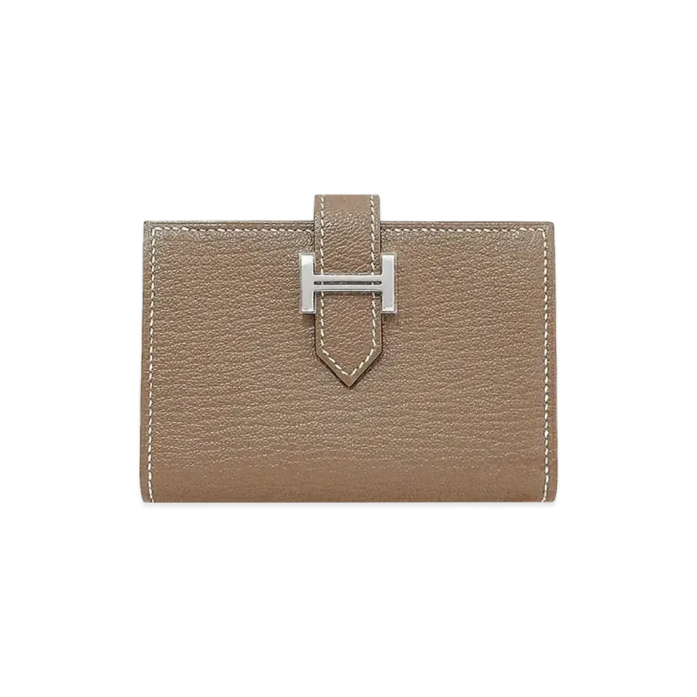 Hermes Bearn Card Case Chevre Mysore "Etoupe/Silver"