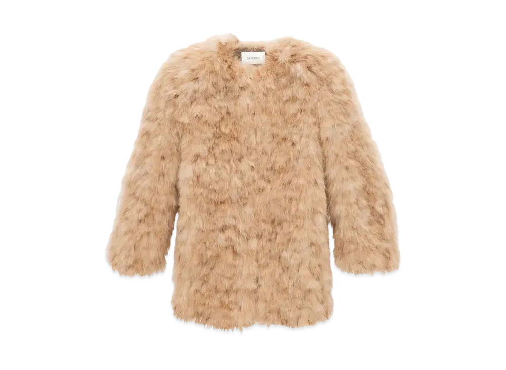 Saint Laurent Women's Feather Coat in Marabou "Beige Brun"