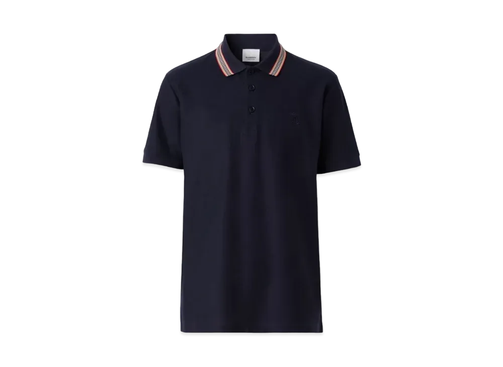 Burberry Men's Icon Stripe Collar Cotton Polo Shirt "Coal Blue"
