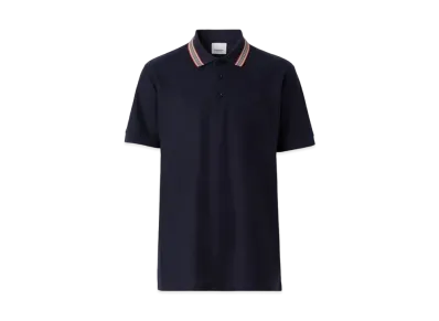 Burberry Men's Icon Stripe Collar Cotton Polo Shirt "Coal Blue"