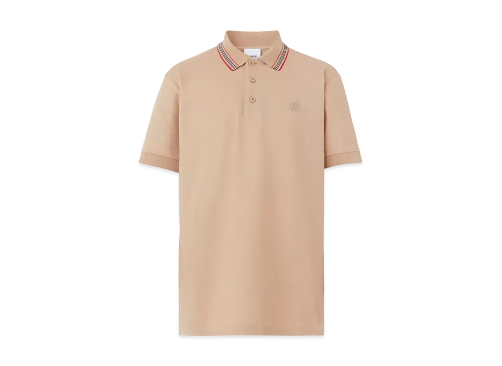 Burberry Men's Icon Stripe Collar Polo Shirt "Soft Fawn"