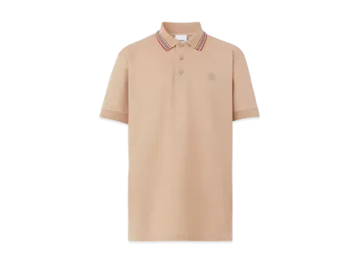 Burberry Men's Icon Stripe Collar Polo Shirt "Soft Fawn"