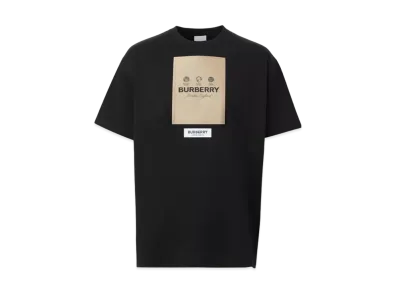 Burberry Men's Label Applique Cotton Oversized T-shirt "Black"