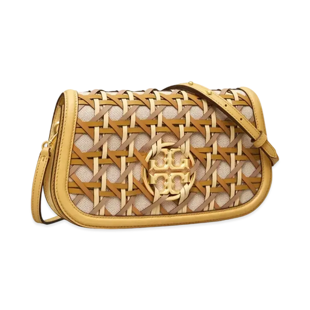 TORY BURCH Mirror Basket Weave Convertible Shoulder Bag "Cornbread"