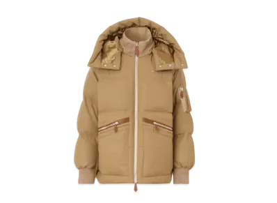 Burberry Men's Detachable Hood Cotton Gabardine Puffer Jacket "Camel"