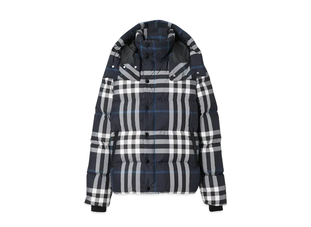 Burberry Men's Check Hooded Puffer Jacket "White/Dark Charcoal Blue"