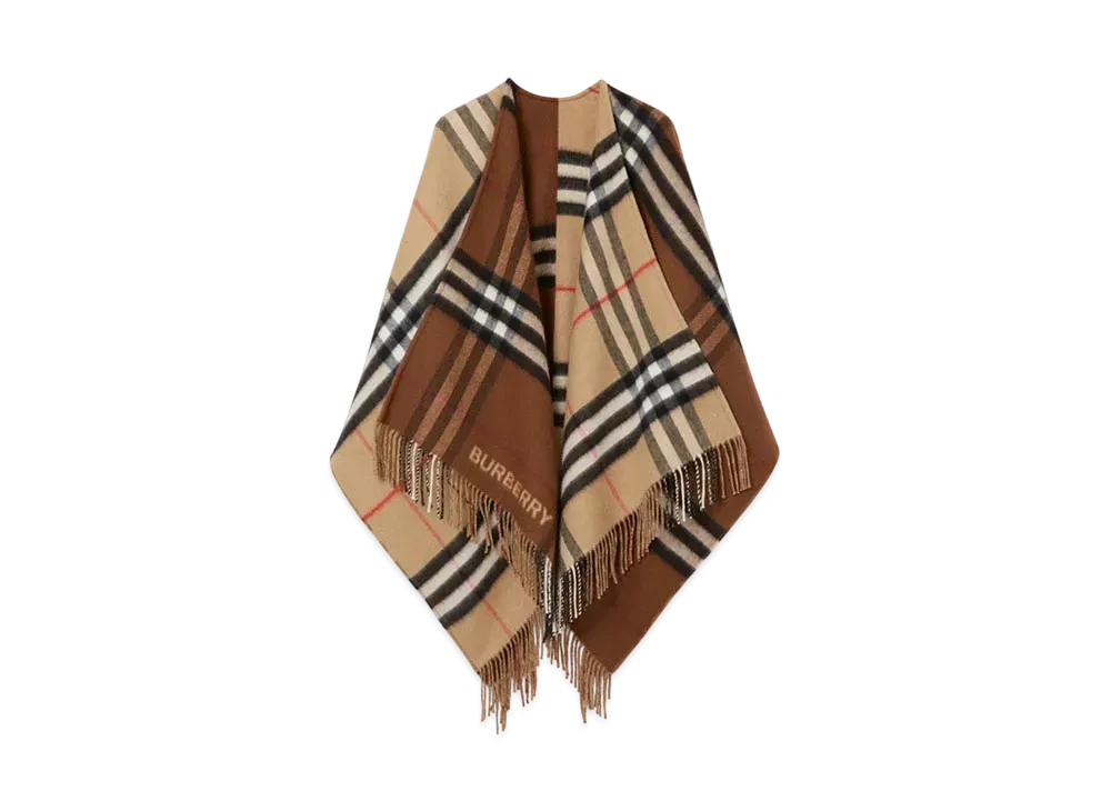 Burberry Contrast Check Wool Cashmere Cape "Archive Beige/Dark Birch Brown"