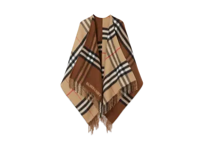 Burberry Contrast Check Wool Cashmere Cape "Archive Beige/Dark Birch Brown"