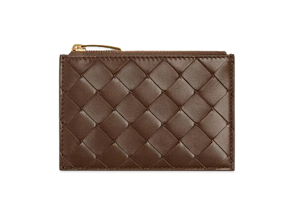 Bottega Veneta Intrecciato Zipped Card Case "Nocciola/Dark Barolo"
