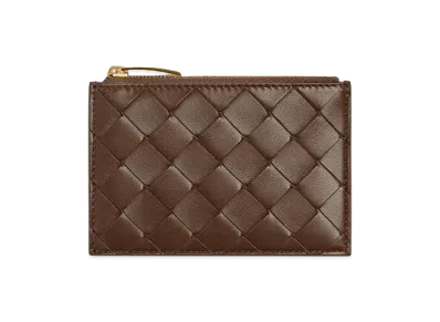 Bottega Veneta Intrecciato Zipped Card Case "Nocciola/Dark Barolo"