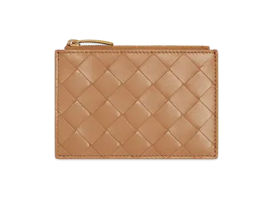 Bottega Veneta Intrecciato Zipped Card Case "Pale Brown"
