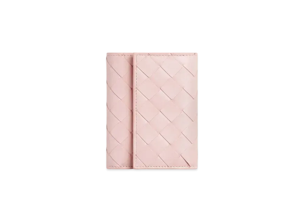 Bottega Veneta Intrecciato Tri-Fold Zip Wallet "Rose"