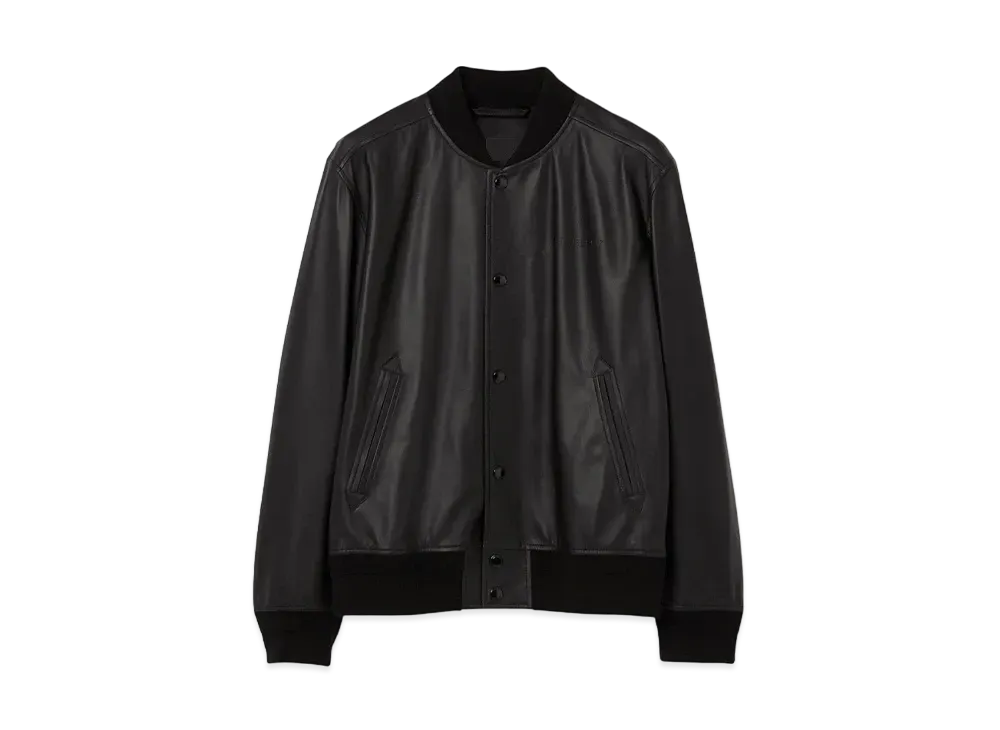 Burberry Men's Logo Embossed Leather Bomber Jacket "Black"