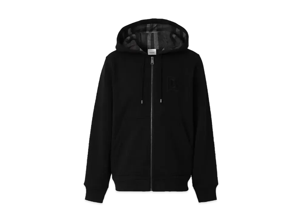Burberry Men's Letter Graphic Cotton Blend Zip Hoodie "Black"