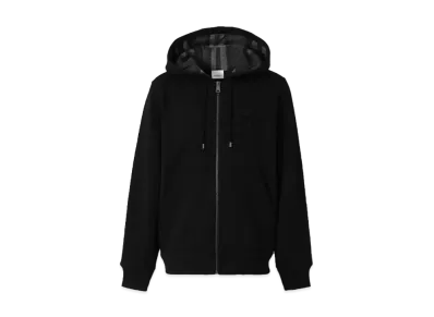Burberry Men's Letter Graphic Cotton Blend Zip Hoodie "Black"