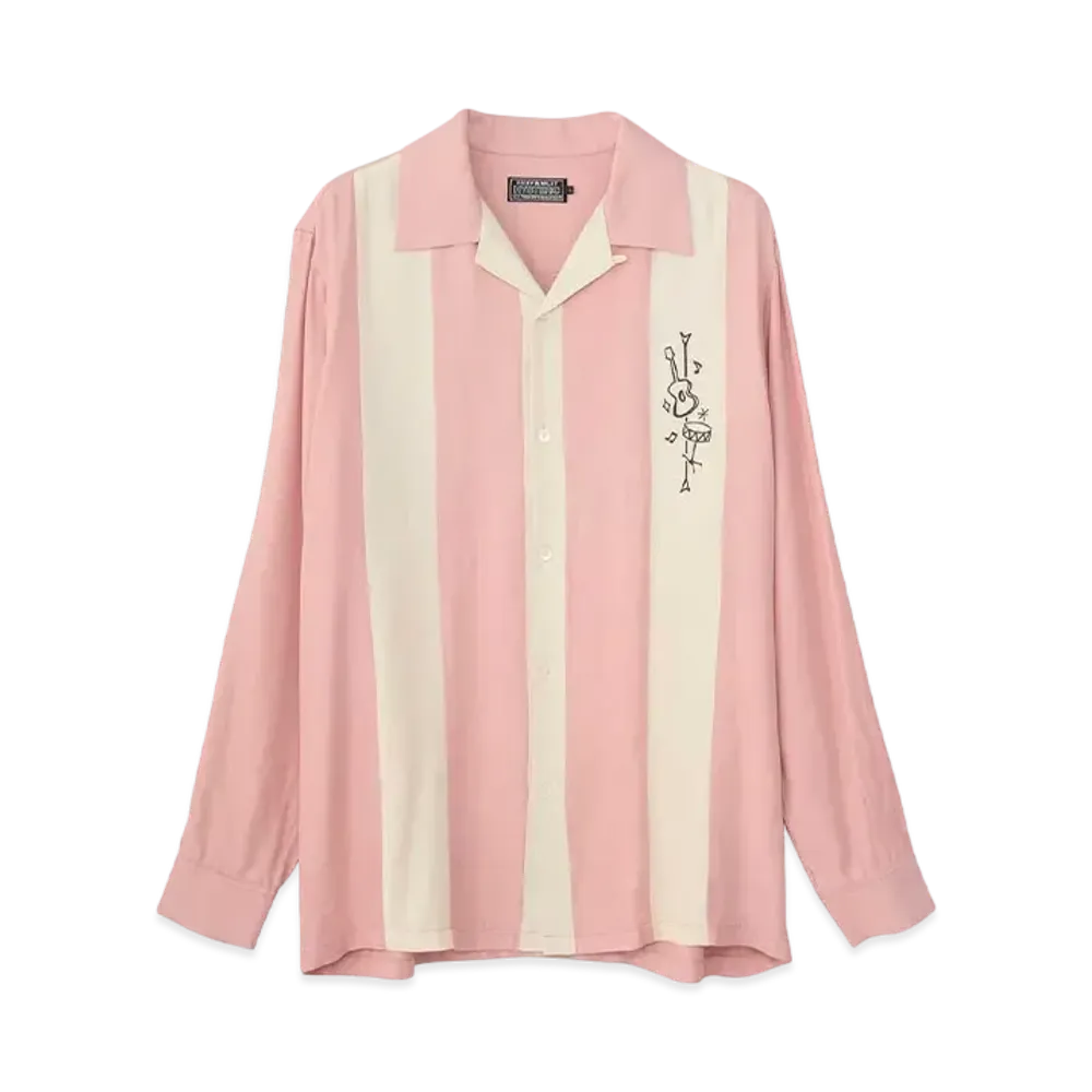 HYSTERIC GLAMOUR 50's Modern Embroidery Open Collar Shirt "Pink"