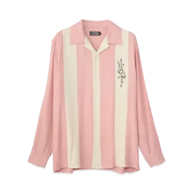 HYSTERIC GLAMOUR 50's Modern Embroidery Open Collar Shirt "Pink"