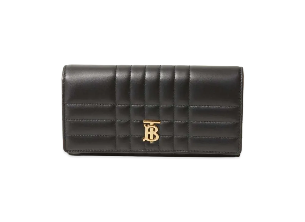 Burberry Women's Lola TB Logo Quilted Long Wallet "Black/Light Gold"